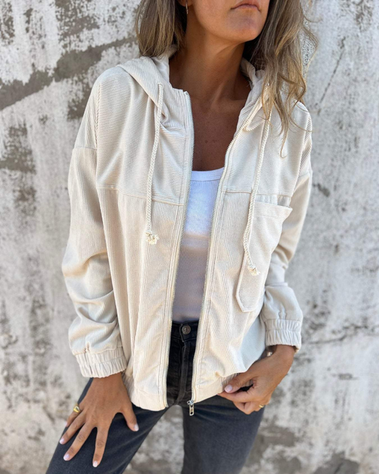 Lisa | Veste en velours côtelé avec capuche et fermeture éclair