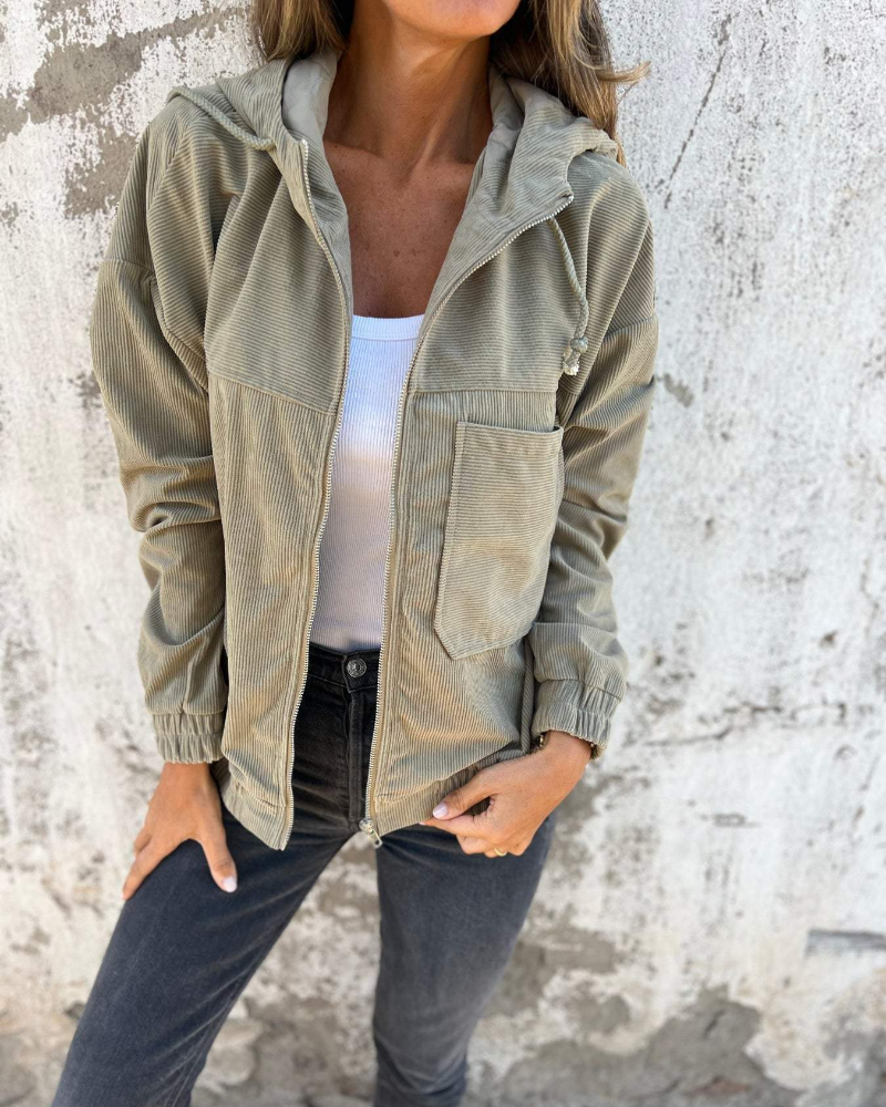 Lisa | Veste en velours côtelé avec capuche et fermeture éclair