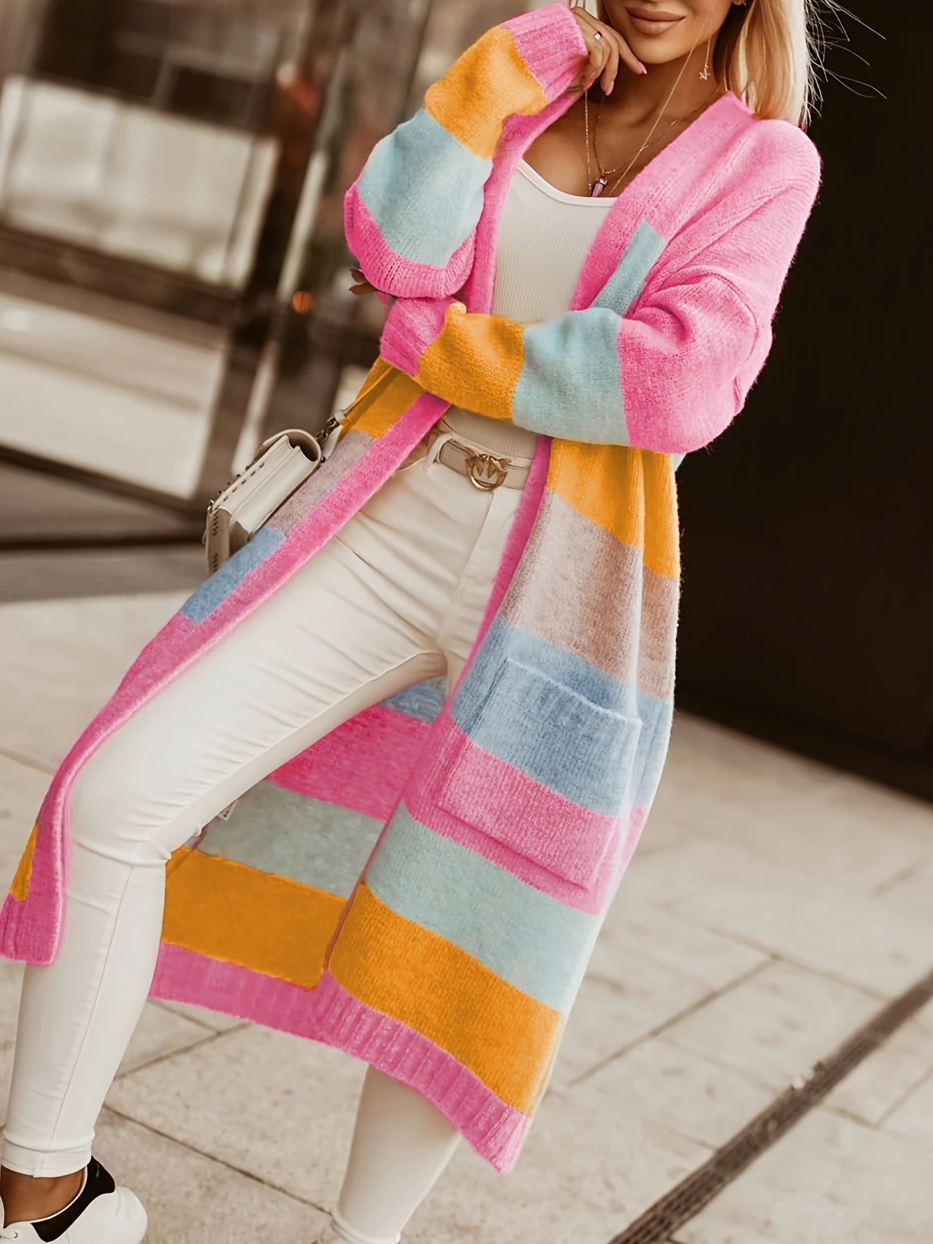 Alros - Cardigan en Tricot à Rayures Pastel