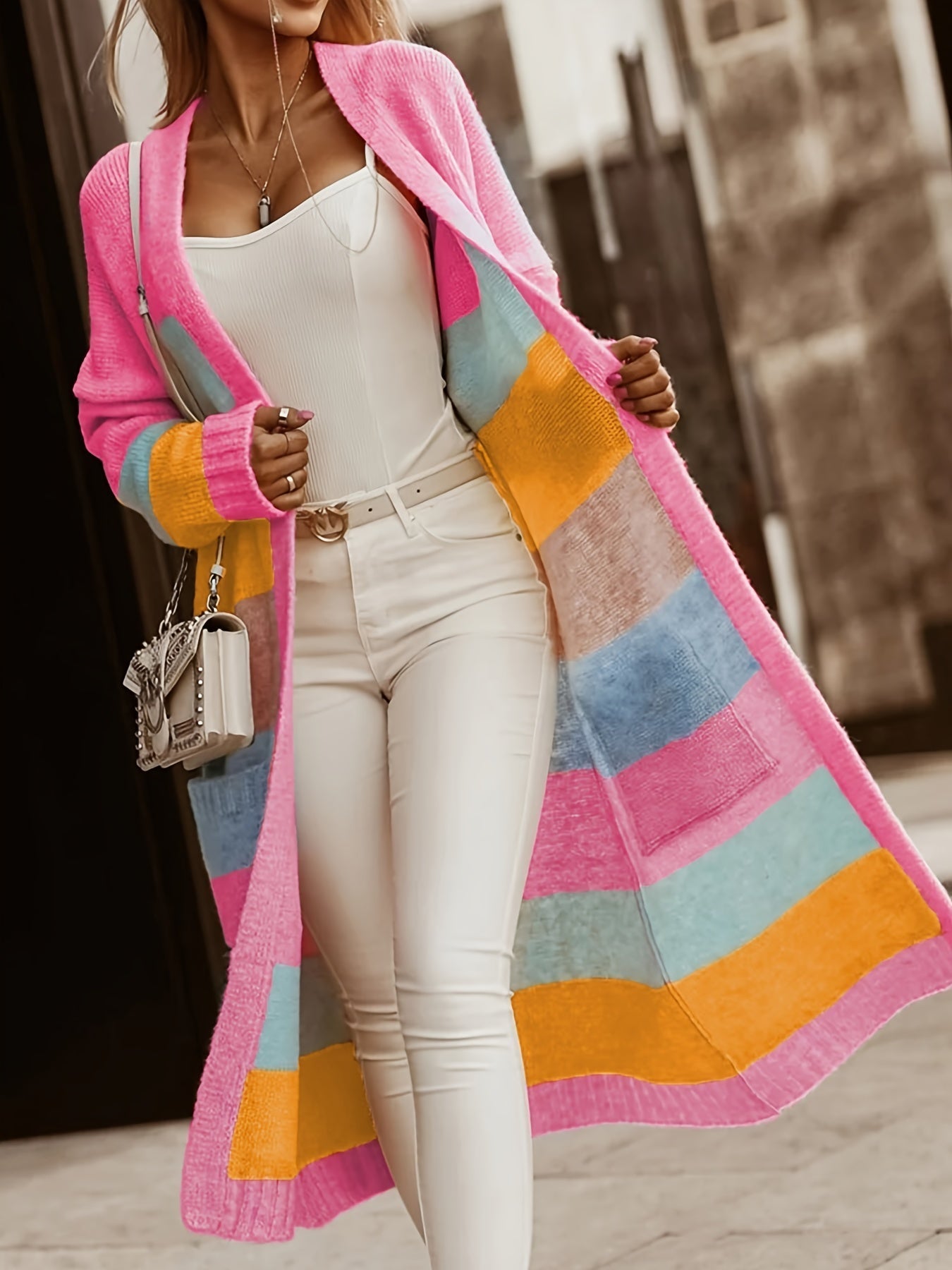 Alros - Cardigan en Tricot à Rayures Pastel