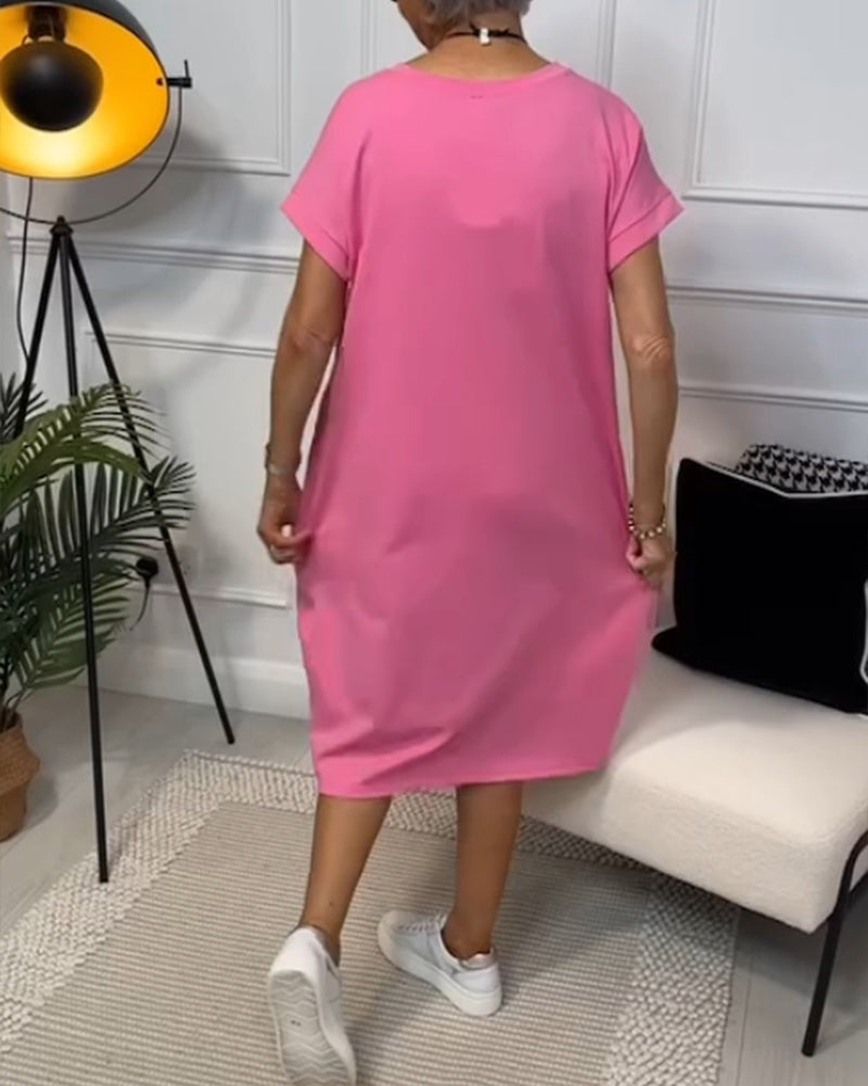 Robe Décontractée Simple à Manches Courtes