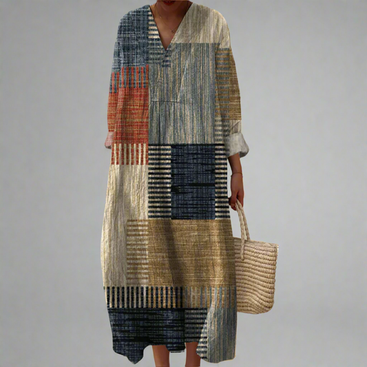Harriet™ | Robe maxi décontractée en patchwork aux tons terre