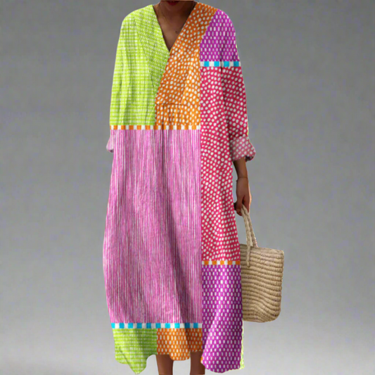 Ruby™ | Robe maxi avec patchwork et pois