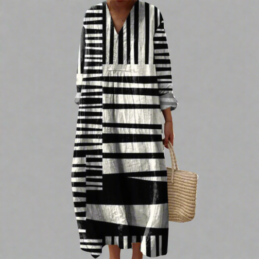 Lydia™ | Robe maxi fluide avec des rayures monochromes