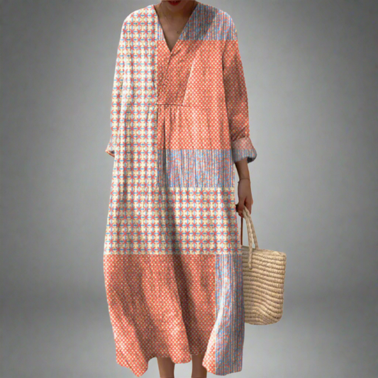Nora™ | Robe Midi Patchwork avec Motifs de Corail et d'Étoiles