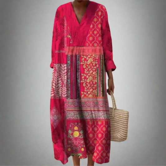 Maisie™ | Robe Midi Boho avec Patchwork et Manches Longues