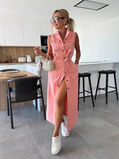 DANIËLA – ROBE EN DENIM SANS MANCHES CONFORTABLE